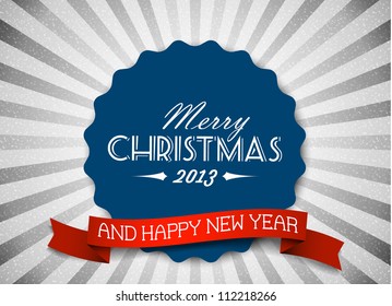Simple vintage retro vector Christmas card (blue and red)