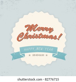 Simple vintage retro vector Christmas card (blue, red and yellow)