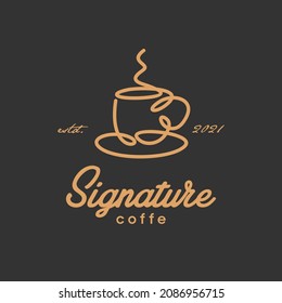 Simple vintage signature coffee one line continuous logo