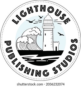 Simple Vintage Stamp style Lighthouse Logo