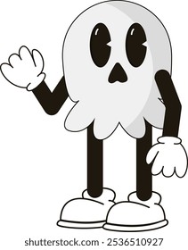 simple vintage standing skull halloween mascot illustration with funny pose and expression