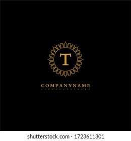 simple vintage T logo letter in gold color creative design concept