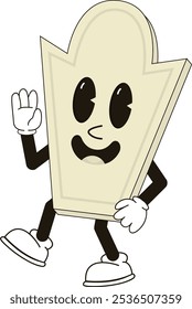 simple vintage tombstone halloween mascot illustration with funny pose and expression