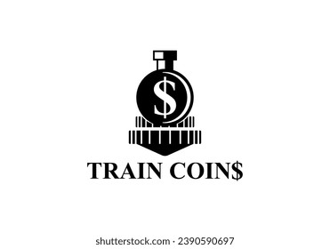 simple vintage train with coins logo design vector illustration