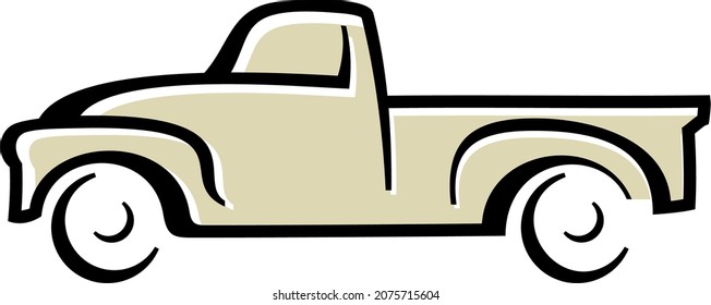 A simple vintage truck line art vector. 