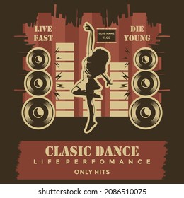 Silueta de baile de estilo de ilustración vectorial simple o plantilla de emblema