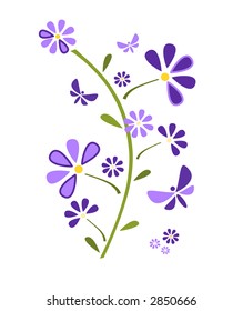 Simple violet flower with butterflies (vector)