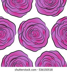 Simple violet and magenta vector roses seamless pattern.