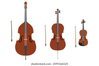 Simple violin, cello and contrabass illustration