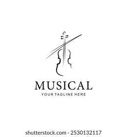 Logo simples de violino. Orquestra Silhueta de Música Fiddle com Linear Contorno Estilo Ícone Símbolo Vetor Design Modelo.