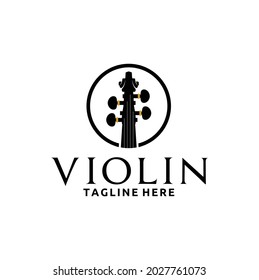 Simple Violin Viola Fiddle Cello bass Headstock Music Instrument Logo Design Vector Template