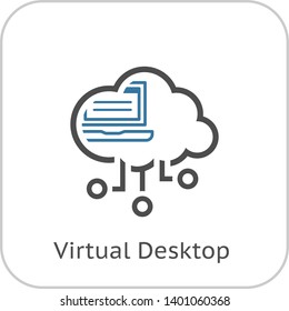 Simple Virtual Desktop Vector Line Icon With Open Laptop.