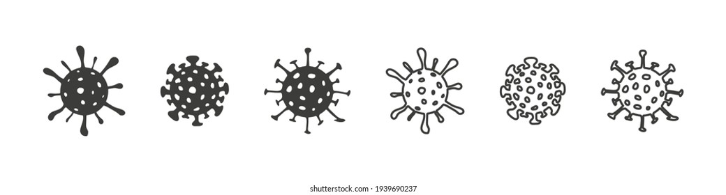 Simple virus drawn icon set. Virus icons. Bacteria icons. Vector illustration