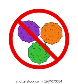 Simple virus icon design with cross circle red line on isolated white background