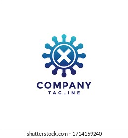 simple virus logo vector and cross sign