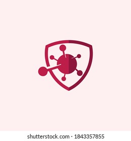 Simple Virus Protection Icon Logo Design Template, Virus and Shield Vector Design
