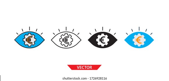 Simple vision icon on white background 4 types such as outline, black, color, outline and color. Vector illustration.
