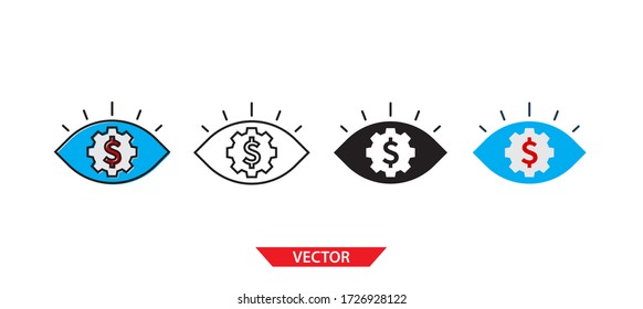 Simple vision icon on white background 4 types such as outline, black, color, outline and color. Vector illustration.