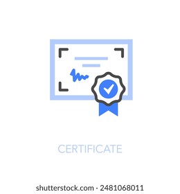 Símbolo de icono de certificado simple visualizado con un diploma con una insignia de premio.