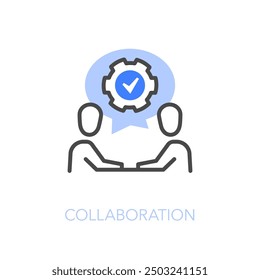 Simple visualised collaboration icon symbol with two colleagues discussing about a new project.