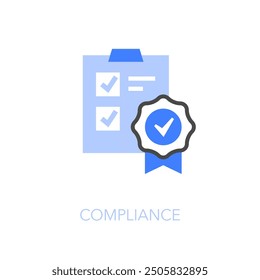 Simple visualised compliance icon symbol with a clipboard and a check mark.