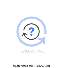 Simple visualised forecasting icon symbol with two process arrows and a question mark.