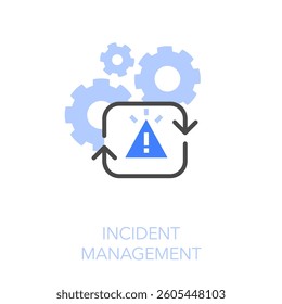 Simple visualised incident management icon symbol with cogwheels and process arrows determining problem.