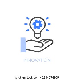 Einfach visualisiertes Symbol für Innovation mit menschlicher Hand und Glühbirne.