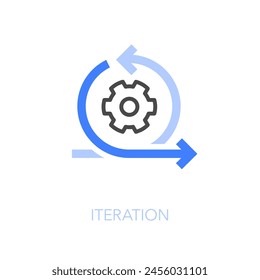 Simple visualised iteration icon symbol with a cogwheel and two process arrows.