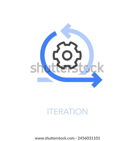 Simple visualised iteration icon symbol with a cogwheel and two process arrows.