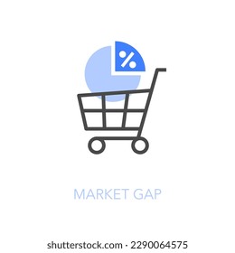 Simple visualised market gap symbol with a shopping cart and a pie chart.