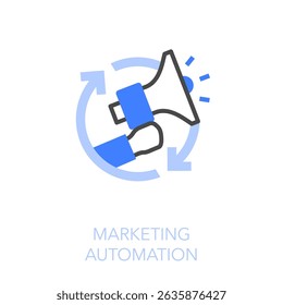 Simple visualised marketing automation icon symbol with a with process arrows and a megaphone.