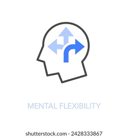 Símbolo de icono de flexibilidad mental visualizado simple con una cabeza humana y flechas de dirección.	