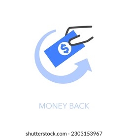 Sencillo símbolo visualizado del icono de devolución de dinero con una nota bancaria y una flecha del proceso de reembolso.