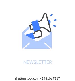 Simple visualised newsletter icon symbol with an envelope and a megaphone.	
