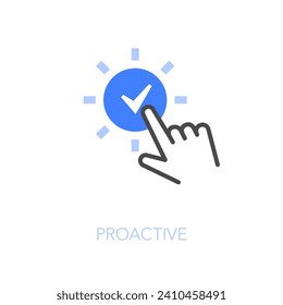 Simple visualised proactive icon symbol with a human hand and a big check mark.