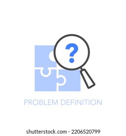 Simple Visualised Problem Definition Icon Symbol With A Jigsaw Puzzle And A Magnifying Glass.