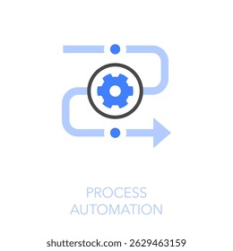 Simple visualised process automation icon symbol with a progress arrow and a cogwheel.