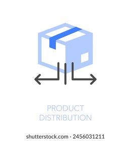 Símbolo de icono de distribución de producto visualizado simple con una caja de paquetes y flechas de dirección.