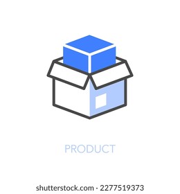 Simple visualised product icon symbol with an opened box and a product in it.