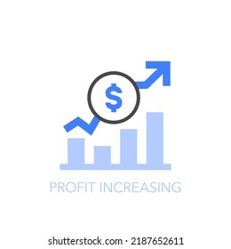 Simple visualised profit increasing icon symbol with a chart and a rising curve.