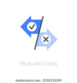 Simples visualizado prós e contras ícone símbolo com duas setas em direções diferentes com tique e símbolos cruzados.