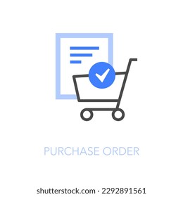 Simple visualised purchase order icon symbol with an order list and a shopping cart.