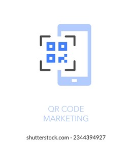 Simple visualised qr code marketing icon symbol with a smartphone and a promo qr code.