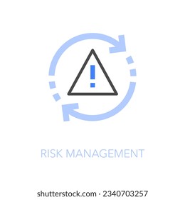 Simple visualised risk management icon symbol with an alert triangle sign and process arrows.