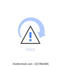Simple visualised risks icon symbol with an exclamation mark and an arrow as a risk meter.