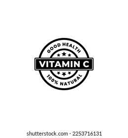 Simple Vitamin C Label vector or Vitamin C Seal vector on white background. Vitamin C Logo. Best Symbol or Icon Vector Template. The best vitamin c seal for natural products with healthy ingredients.