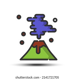 Simple volcano filled line icon, earthquake related concept on the white background
