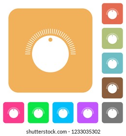Simple volume control flat icons on rounded square vivid color backgrounds.