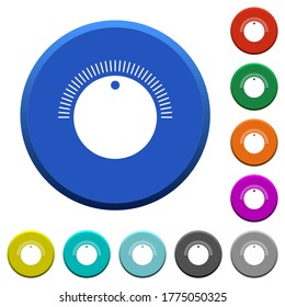 Simple volume control round color beveled buttons with smooth surfaces and flat white icons